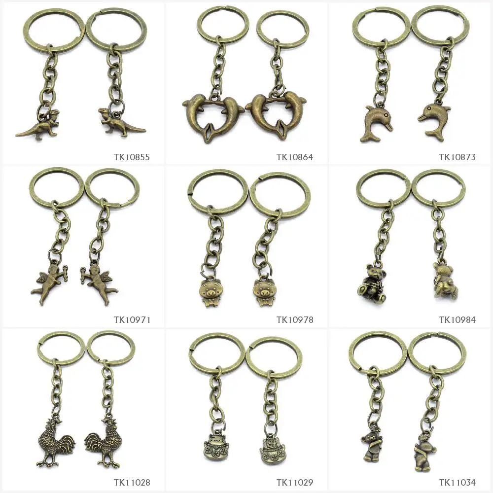 

Metal Antique Bronze Keychain Keyring Keytag Key Chain Ring Dinosaur Dolphin Cupid Angel Pig Piggy Winne Bear Rooster Cock Chick