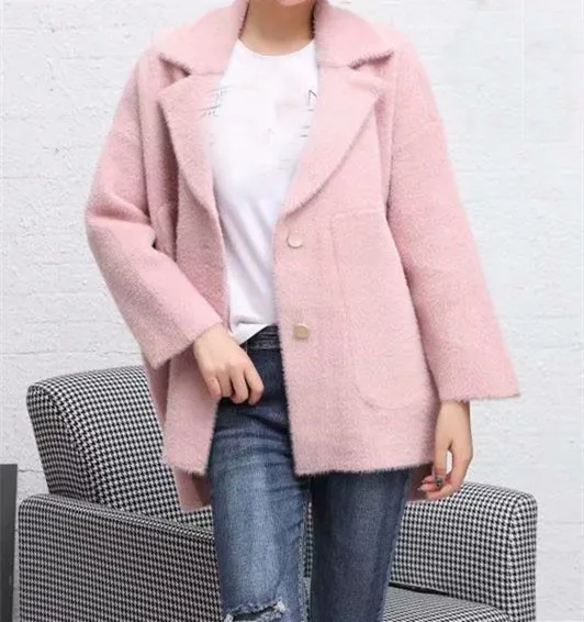 

new Overcoat Imitation Mink Cashmere Girl style Bottom edge irregularity