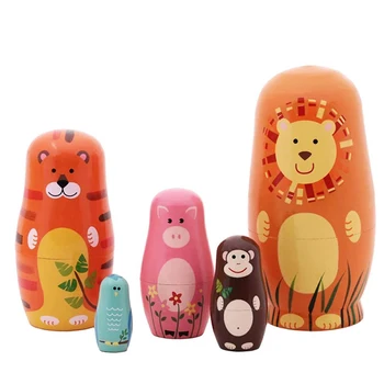 

5Pcs/set Cute Wooden CartooAnimal Paint Nesting Dolls Babushka Russian Doll Matryoshka Handmade Craft Toys Home Decor Kids Gift