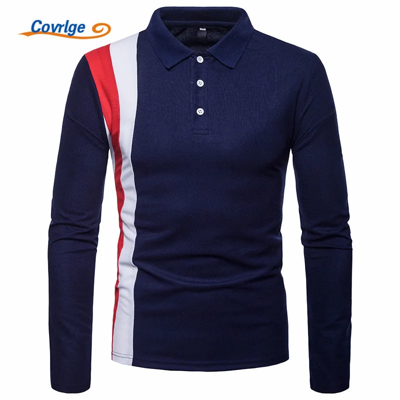

Covrlge 2018 High Quality Tops&Tees Men's Polo Shirts Business Fashion Autumn Slim Fit Style Long Sleeve Polo Shirt Men MTP102