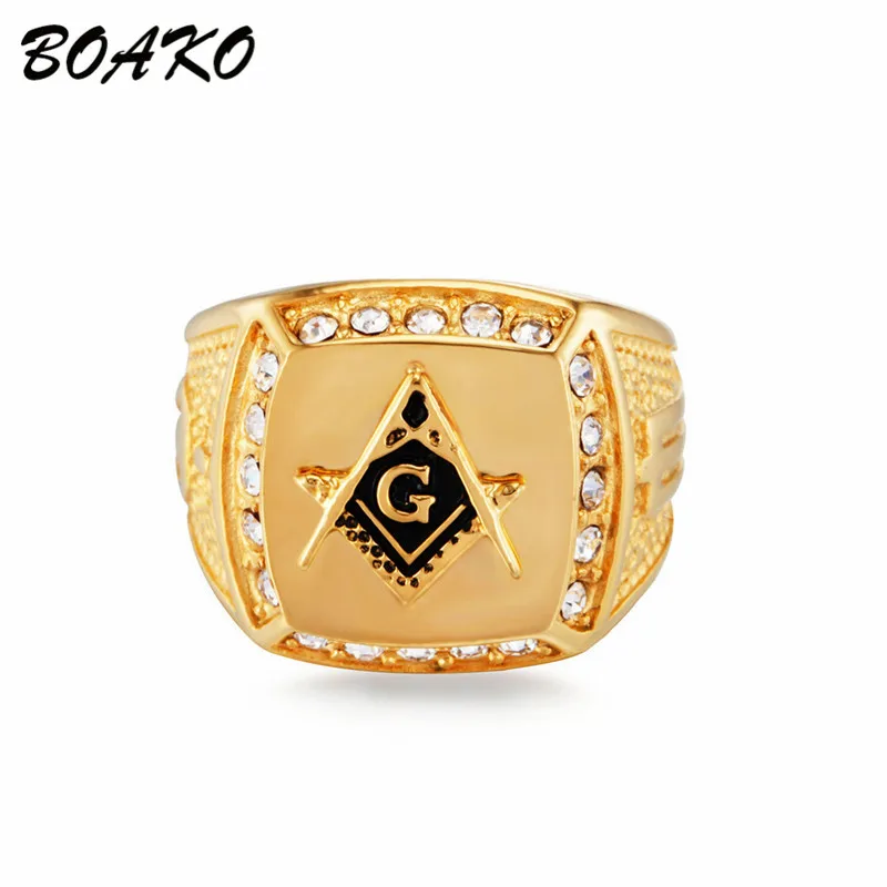 BOAKO масонские кольца из нержавеющей стали мужские кольца с кристаллами CZ кольцо в стиле панк масонский знак G Тамплиер мужские ювелирные кольца