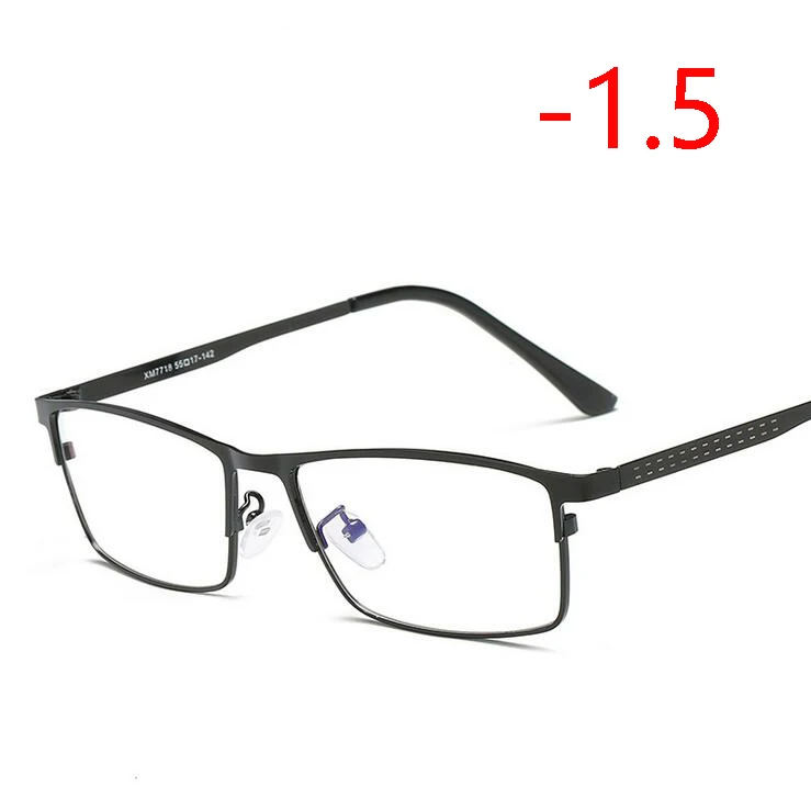 1,56 асферические линзы, полная оправа, бизнес очки по рецепту, мужские Модные металлические квадратные очки для близорукости с градусом 0-0,25-0,5 до-4,0 - Цвет оправы: Myopia 150