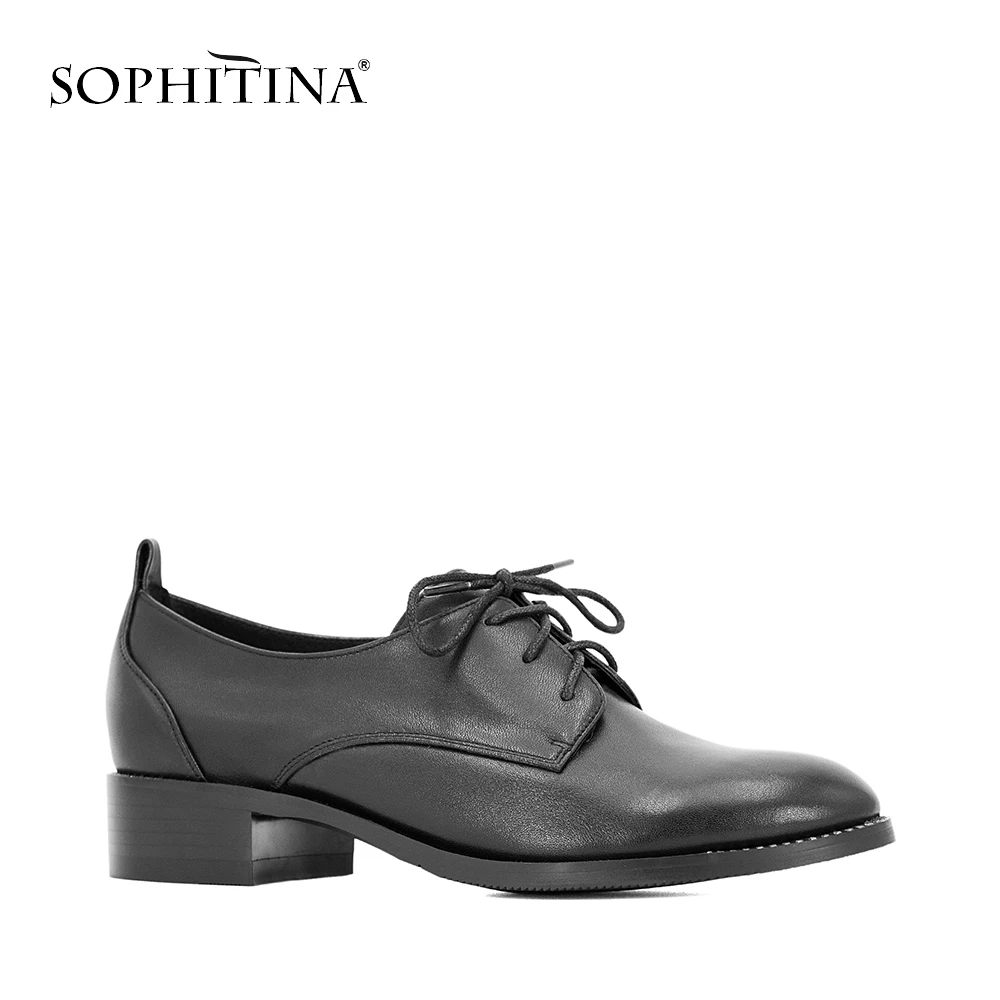 SOPHITINA/Стильные брендовые ботиночки из натуральной кожи, подкладка из свиной кожи. Повседневное туфли со шнуровкой на низком каблуке. Женская обувь с округленным мыском на ранте подошвы декорированы стразами. W15