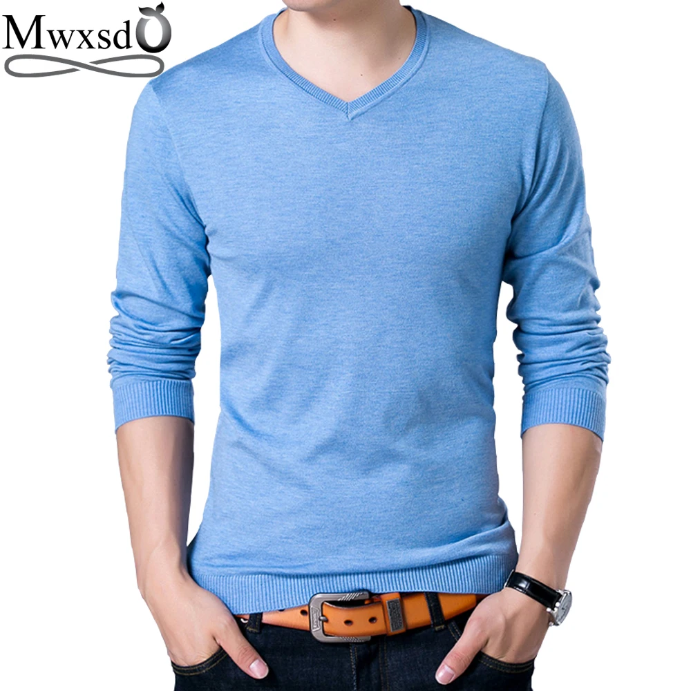 

Mwxsd brand autumn Men's casual V neck solid Sweater men cotton pullover sweater high quality male christmas sweater homme pull