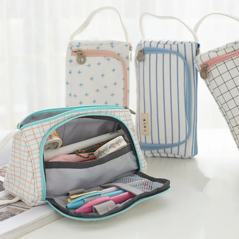 Cute grid Pencil font b Case b font School Supplies for girls Stationery Gift Kawaii large