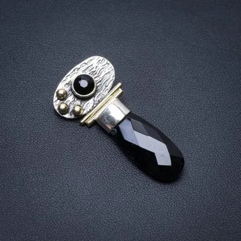 

Natural Two Tones Black Onyx Punk Style 925 Sterling Silver Pendant 1 3/4" S1228