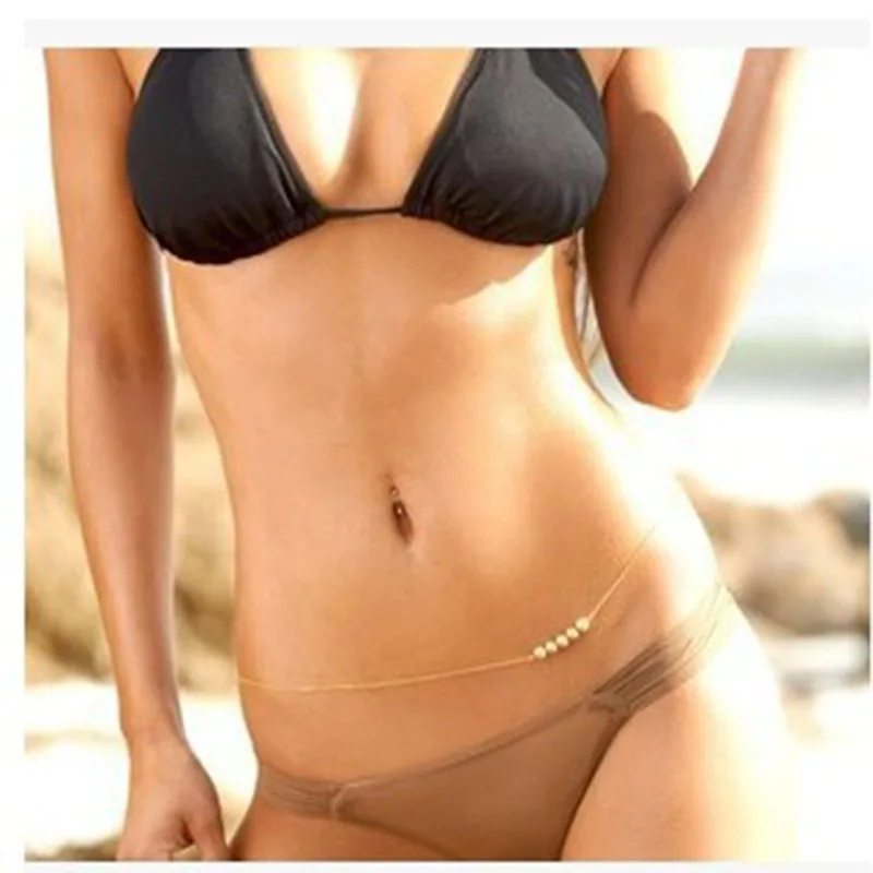 

FLTMRH Women's Sexy Sequins Bra Beach Bikini Harness Necklace Waist Belly Body Chain Fashion Pearl Chain