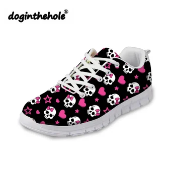 

doginthehole Flat Shoes Women Skull Printing Fashion Sneakers for Teenager Girls Comfortable Flats Feminine Mesh Shoes Zapatos