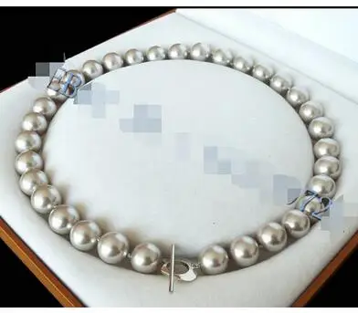 

925 silver real 12mm AAA+ Silver Gray south sea shell pearl necklace Fashion Jewelry 18inch wholesale