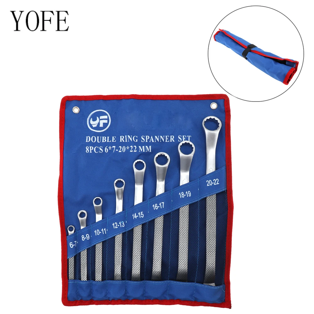 

8pcs 6x7-20x22mm Double Ring Combination Spanner Set Chrome Vanadium Steel Reversible Ratchet Wrench Set Hand Tools Repair Kit