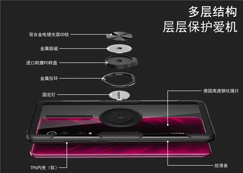 leather iphone 11 Pro Max case לxiaomi Mi9T Mi 9T פרו מקרה יוקרה מגנטי טבעת שקוף ברור זכוכית חזרה כיסוי עבור Redmi K20 פרו מחזיק רכב Stand מקרי iphone 11 Pro Max phone case
