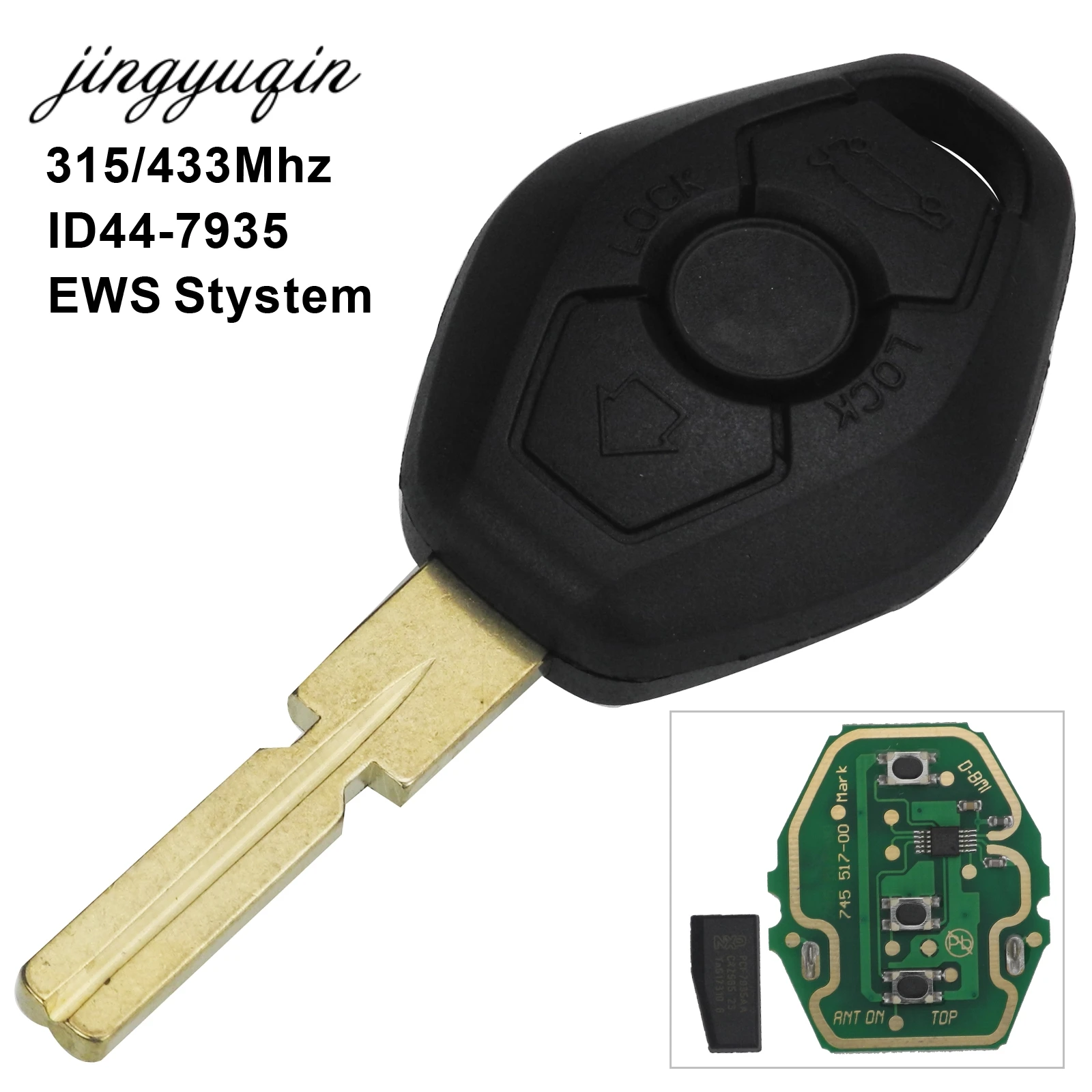 

jingyuqin Remote Control Key 3 Button 315MHZ/433MHz ID44- Chip HU58 For BMW 3 5 7 Series E38 E39 E46