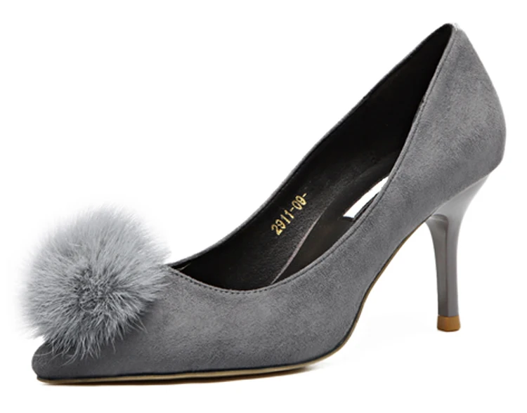 LALA IKAI Fur Pompon Decoration Women's Heels 2017 Fashion Flock 2017 Women's Pumps Wedding Shoes 040C0922-4 (21)