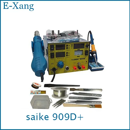 

Free shipping! 110Vor220V Saike 909D+ 3 in 1 Heat Air Gun Solder Iron Soldering Station + Power Supply+Many gifts