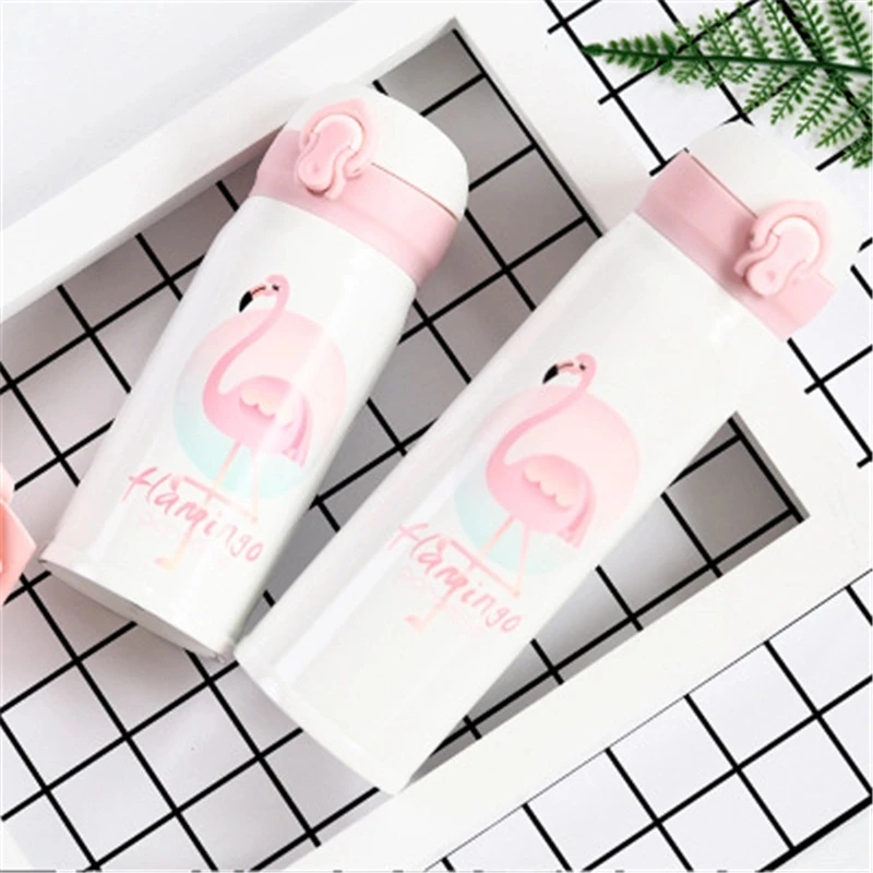 Girl Travel Insulated Thermoses Pink Bird Vacuum Flasks Bounce Portable