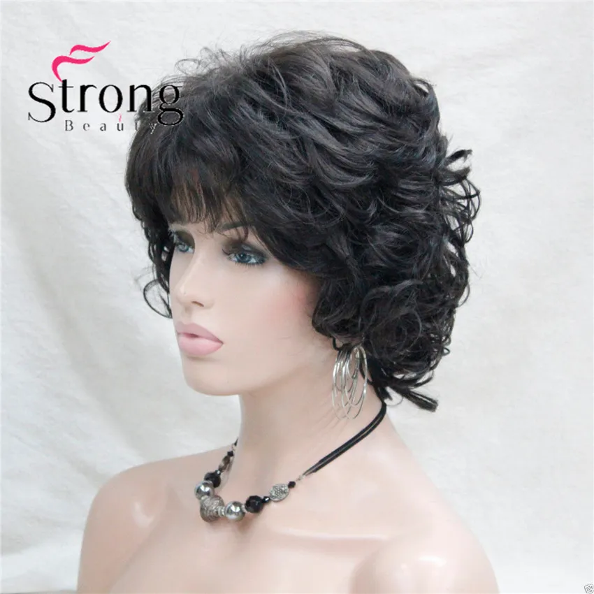 L-427B #4New Women's Dark Brown 4# Short Wavy Curly Synthetic Hair Full Wig For Everyday (2)
