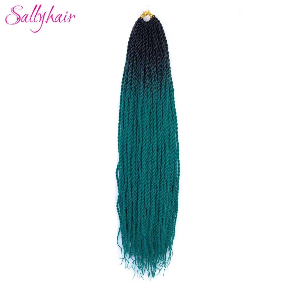 Sallyhair, 20 прядей, Омбре, цвет сенегаль, закрученные косички, волосы для наращивания, синий, серый, высокая температура, синтетические, вязанные, косички - Цвет: T1/27