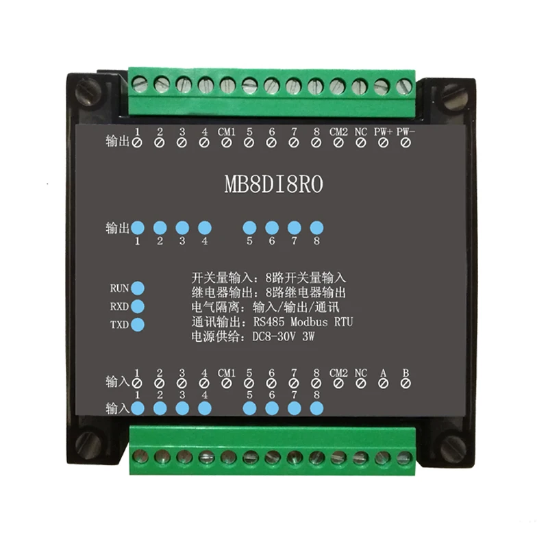 8DI/8RO 8 Road digital isolation input 8 Road relay output module data acquisition control Board RS485 Modbus
