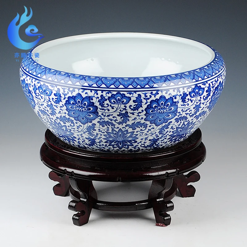 

Blue and white porcelain jingdezhen ceramics shallow daikin aquarium tortoise narcissus flower pot furnishing large cylinder