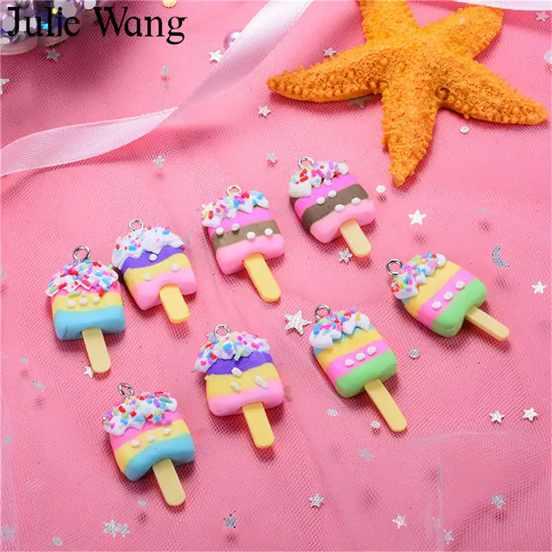 

Julie Wang 10PCS Polymer Clay Ice Cream Food Handmade Colorful Charm Pendants Phone Decoration Findings Jewelry Making Accessory