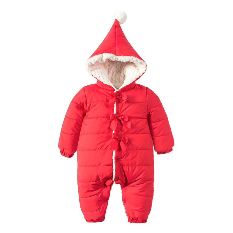 Детский комбинезон на осень и зиму, теплые мягкие детские пижамы с капюшоном из замши для мальчиков и девочек, комбинезон Одежда для младенцев Комбинезон для малышей от 0 до 24 месяцев - Цвет: Red