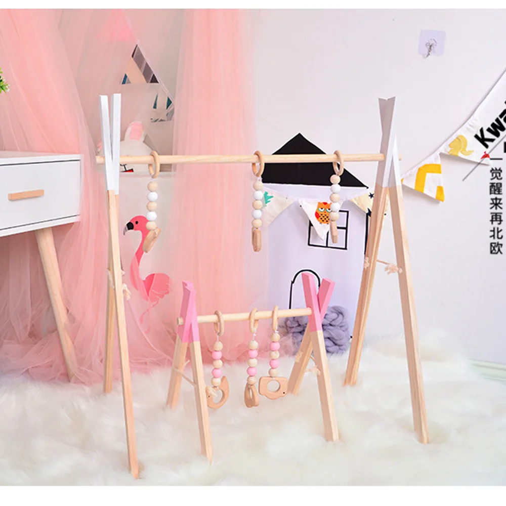 Nórdico do Bebê Ginásio de Madeira Quadro de Madeira Quarto da Criança Decoração do Quarto Estilo Jogar Berçário Anel Sensorial-puxar Brinquedo Infantil Roupas Rack Presente Crianças 2 Estilo nórdico do bebê ginásio de madeira