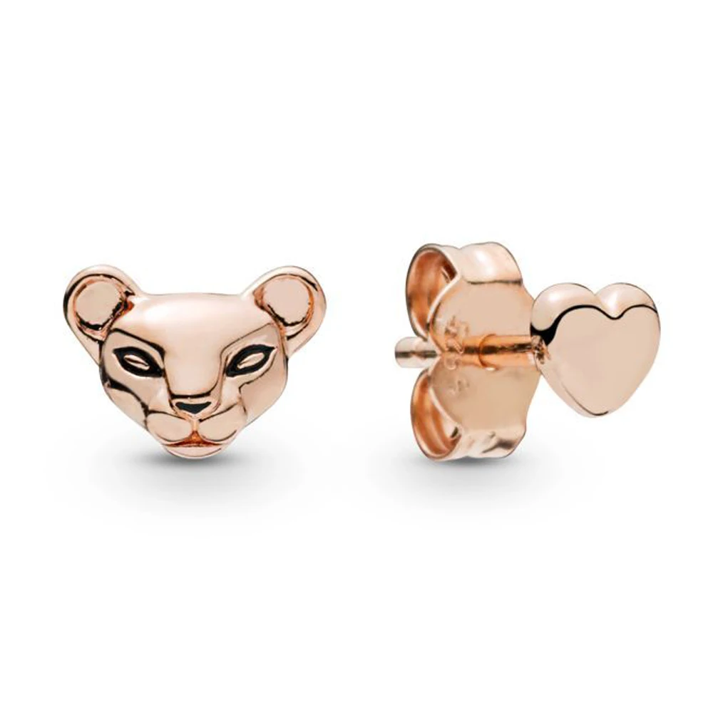 

2019 Summer New 925 Sterling Silver Pans Earrings Original For Women Rose Lioness And Heart Earring Studs DIY Jewelry Gift