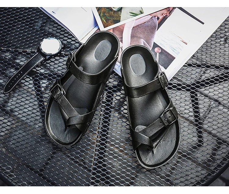 2019 летние Для мужчин новые мягкие тапочки на плоской подошве Студенческая тенденция пляжная обувь пара сандалии и тапочки Для мужчин слово