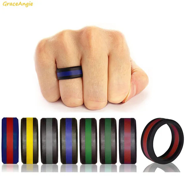 GraceAngie 1 PZ Colorful Tre Strati Anello di Silicone Ambientale Uomini Festa d GraceAngie 1 PZ Colorful Tre Strati Anello di Silicone Ambientale Uomini Festa d