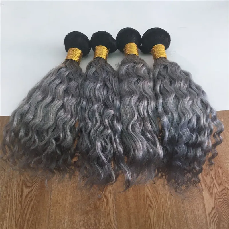 3pcslot Ombre Grey Human Hair Extension Natural Wave Curly Dark Root Silver Grey Hair Bundles Free Shipping (7)