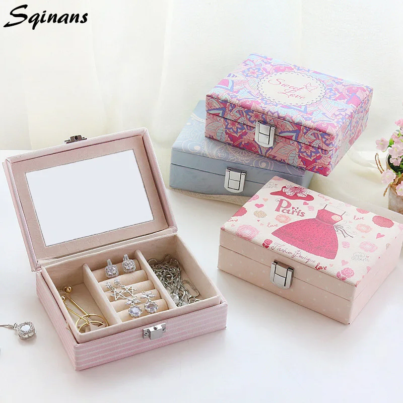 

Sqinans Portable Jewelry Box Organizer Travel Storage Box Desk Decor Makeup Cosmetic Organizer Jewelry Storage Case With Lock