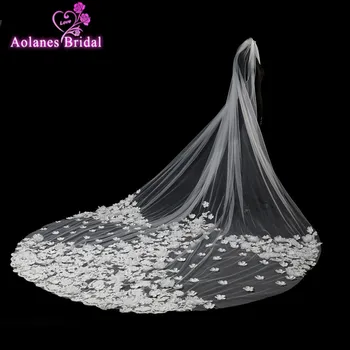 

AOLANES 2018 New Highest Quality 4 Meters Length One Layer Lace Appliques Edge Long Luxury Wedding Veil Bridal Veil Flower Veil