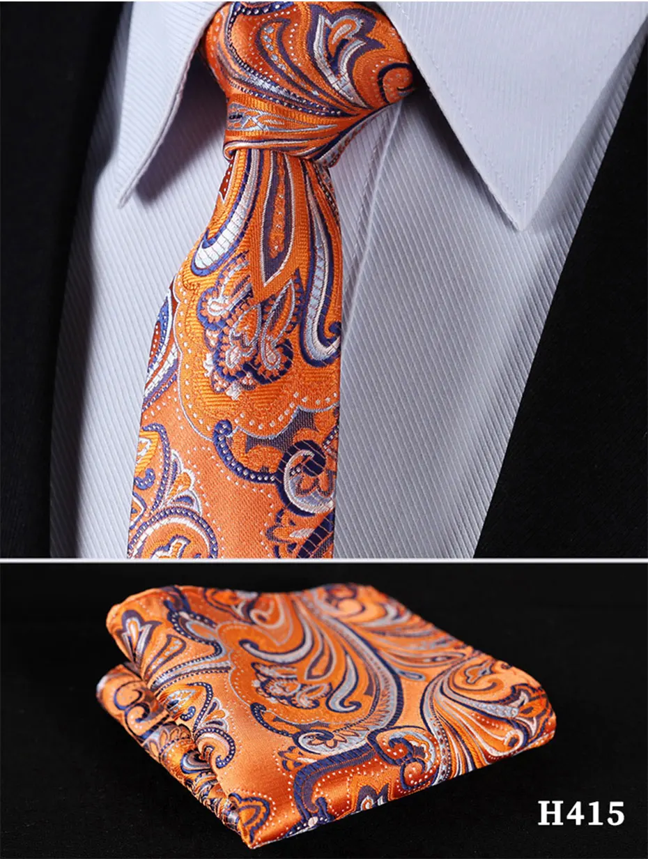 Проверьте цветочный Пейсли полоса 2,7" Шелковый Свадебный жаккардовый тканый Для мужчин галстук карман квадратный носовой платок, комплект# H4