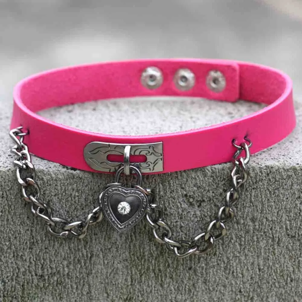 

Punk Heart Pendant Chain Spike Collar Gothic Leather Choker Buckle Necklace