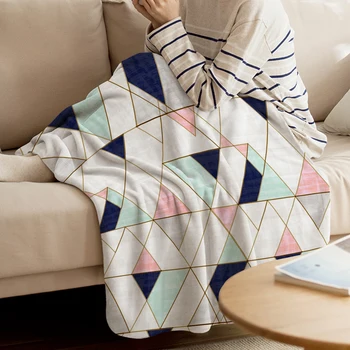 

WARMTOUR Throw Blanket Mod Triangles - Navy Blush Mint Throw Blanket Warm Microfiber Blanket Blankets For Beds Home Decor