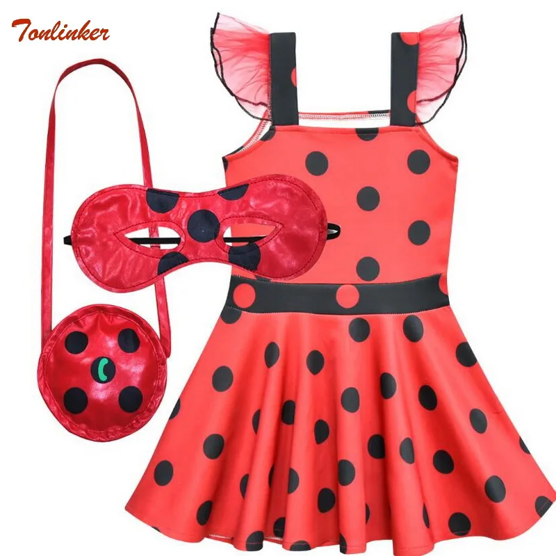 

Ladybug Fancy Dress up Halloween Animal Ladybird Costume Ruffle Sleeve Party Dresses For Tollder Kids Cute Lotus Leaf Sleeve