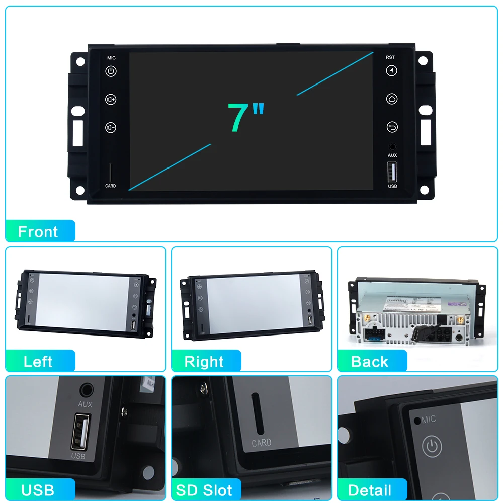 Top Dasaita 7" Android 9.0 Car GPS Stereo Radio for Jeep Wrangler Chrysler Dodge Commander Compass Patriot Grand Cherokee Liberty 10