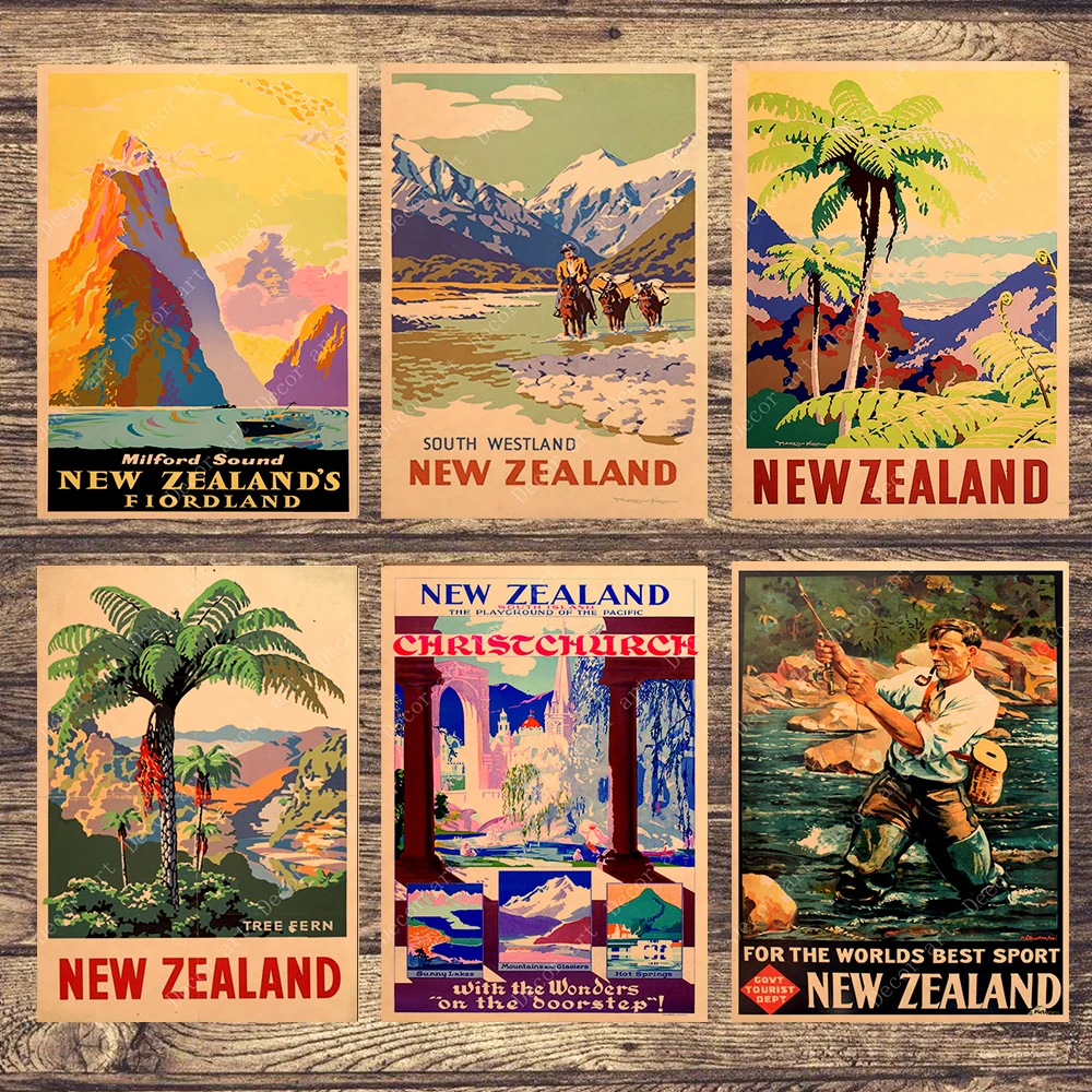 

New Zealand Fish Tree Canvas Painting Vintage Wall Pictures Kraft Posters Coated Wall Stickers Home Decoration Kid Gift