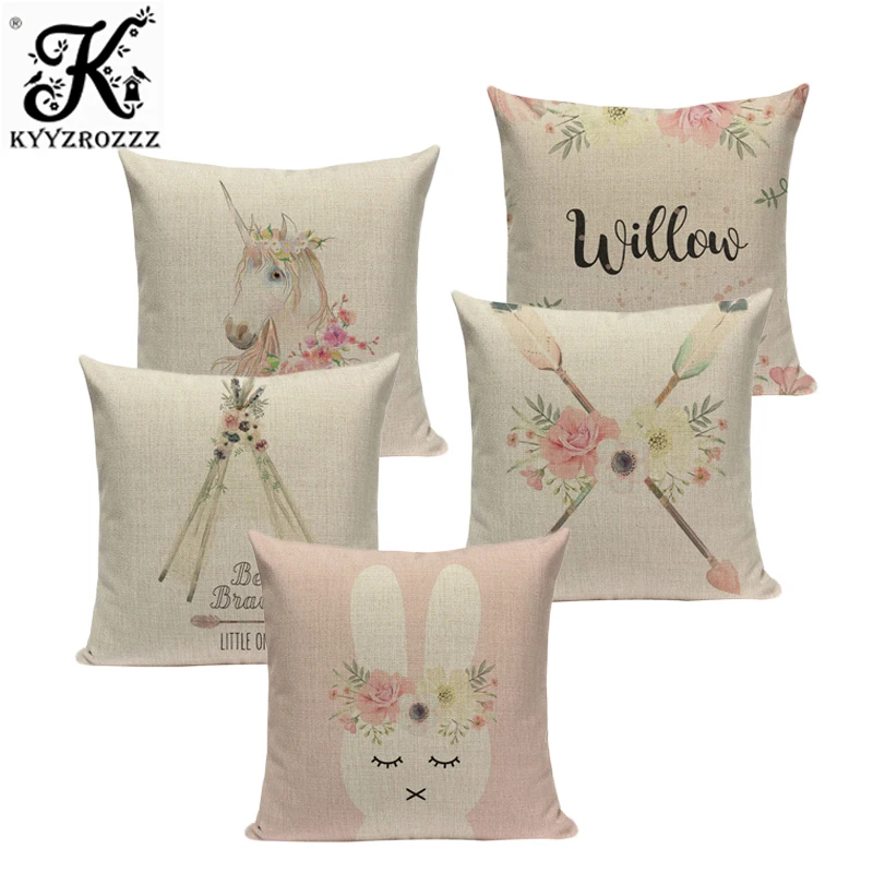 

Gift Cotton Linen Modern Nordic Art Pink Pillow Creative Watercolor Flamingo Cojines Lounger Printing Cushion Cover Pillow Case