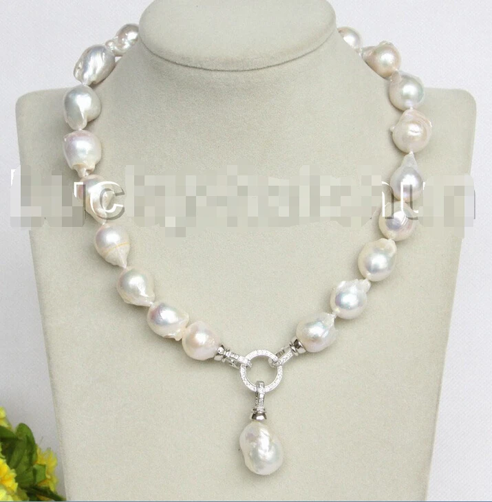 

shipping NEW stylish Baroque 17" 25mm white Reborn keshi pearls necklace 18KGP j11162