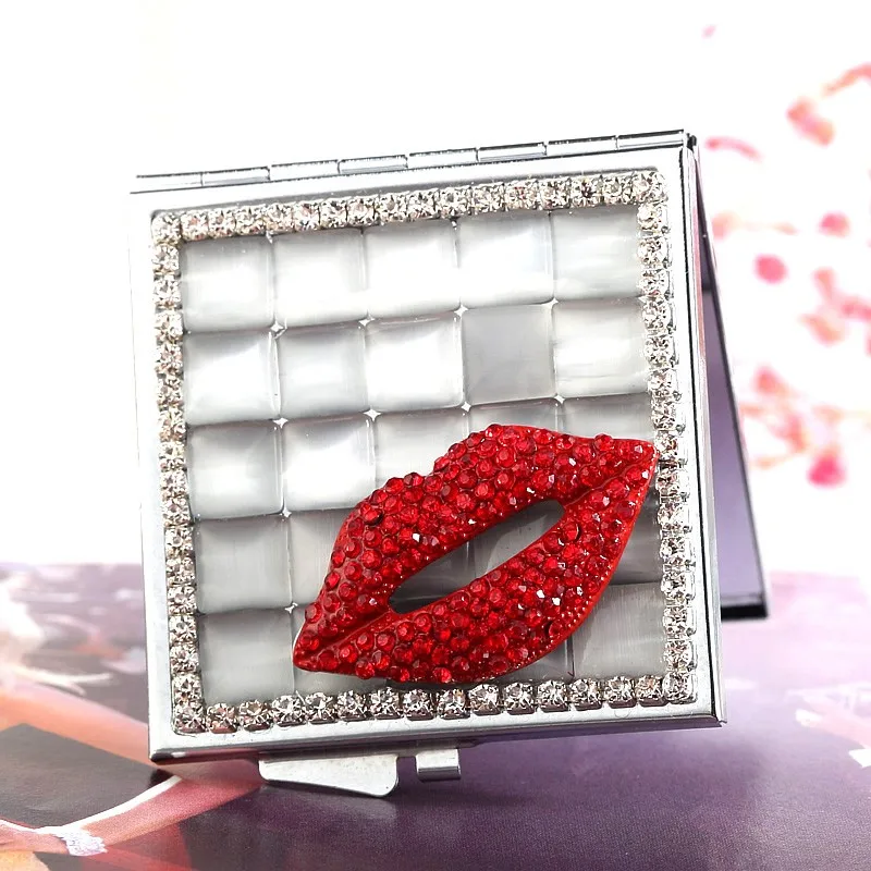 2 стороны, мини красота макияж компактное карманное зеркало, свадьба невесты друг подарок настоящее, кошачий глаз камень сексуальные красные губы рот
