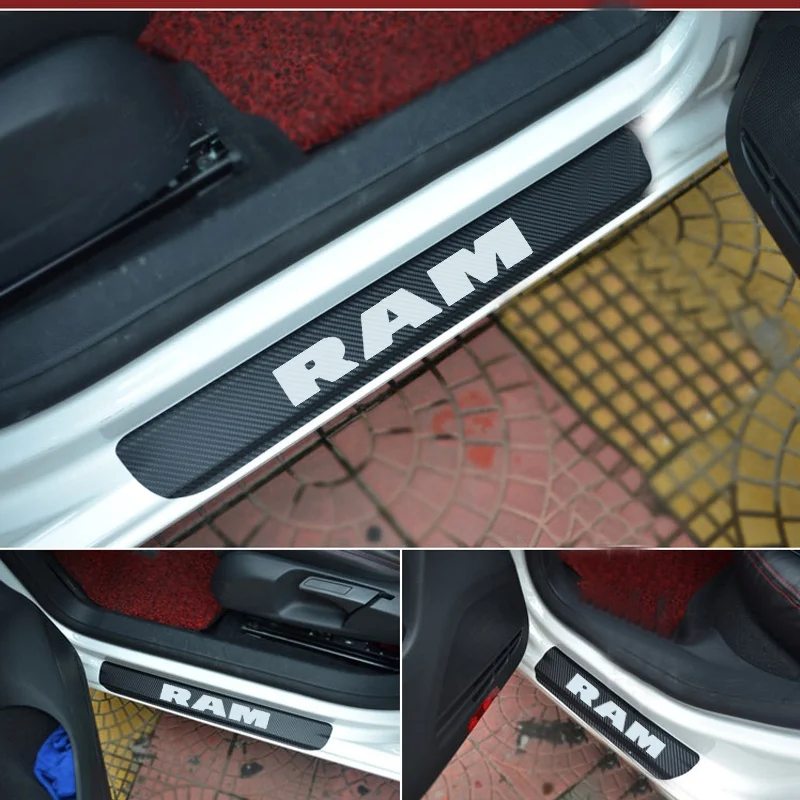 For Dodge RAM Door Sill Plate Carbon Fiber font b car b font Scuff Sticker Door