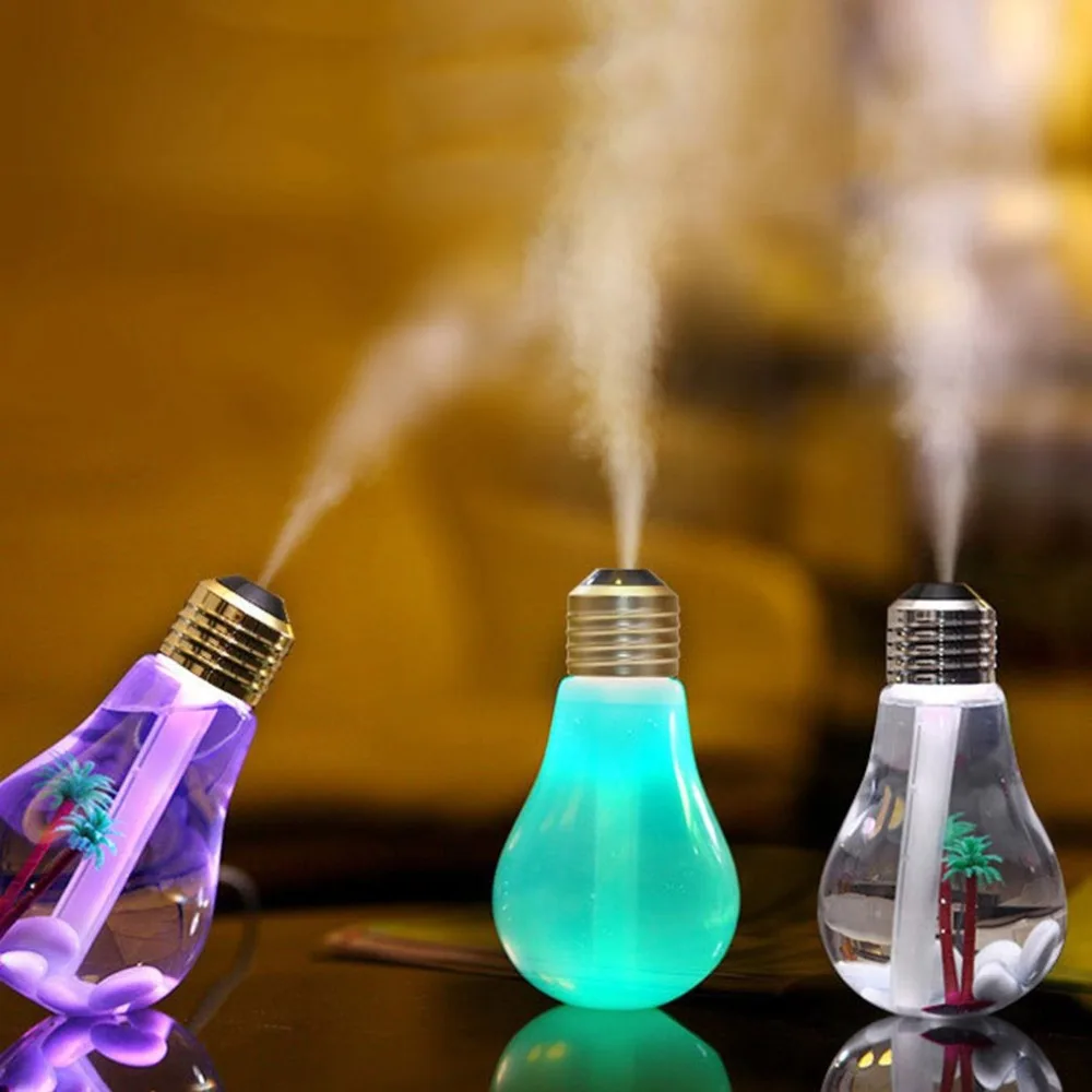 

USB Bulb Air Humidifier Colorful LED Night Lamp Essential Oil Diffuser Air Purifier Bulb Shaped Home Office Bedroom Air Fresher