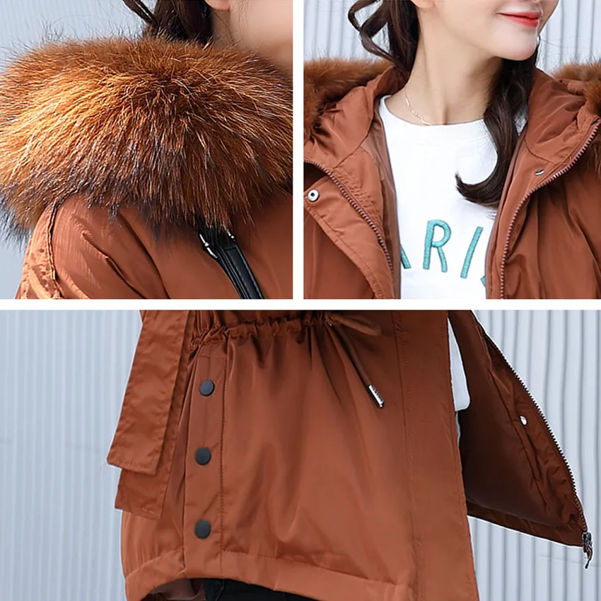 De Fourrure Capuchon Veste À rouge 2018 Lâche Manteau Beige D'hiver Mode Outwear noir Nouveau Femelle Le Coton army Parkas Femmes marron Green Vers Rembourré Bas Grand Épais gris xwvtCXnzqE