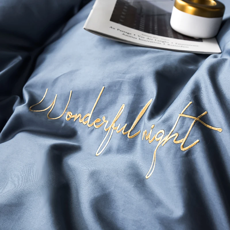  2019 New Product Solid Color 4 Pcs Bedding Set egyptian cotton Bedclothes Navy Blue Bed Linens Duve