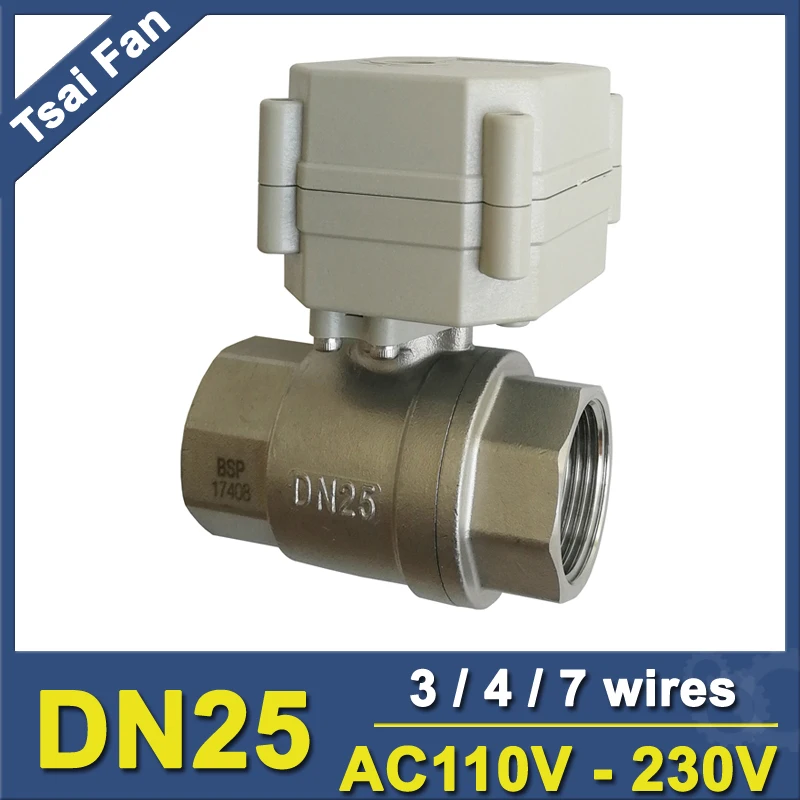 Válvula Automática Elétrica com Indicador Dn25 Metal Gear Ac110220v Bsp Npt Tf25-s2-c Fios Fios Fios ce Ip67 Aço Inoxidável