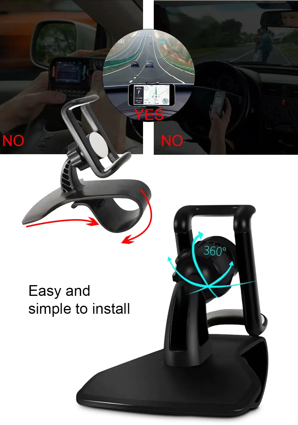 Ascromy Car Phone Mount Holder HUD Dashboard Stand For Xiaomi iPhone 7 8 X Samsung Galaxy S9 S8 Mobile Porta celular Accessories (7)