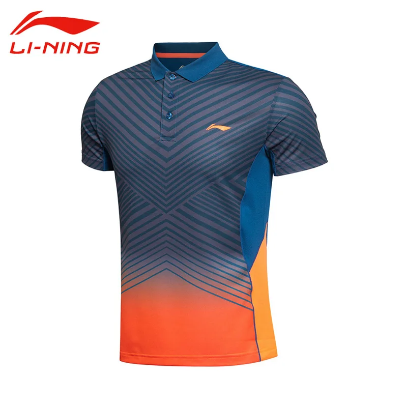 

Li-Ning Men's Professional Badminton Jersey Li Ning Breathable Stripe Quick Dry Short Sleeve Sports Polo AAYK299