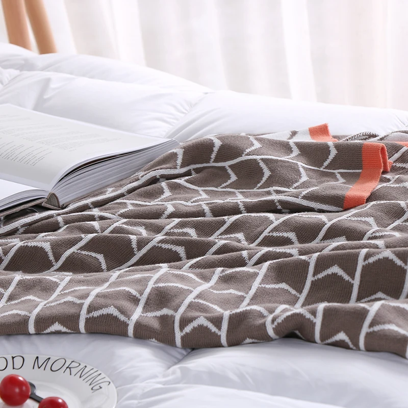 Gray + White + Orange Wrapping Cotton Classic Fashion Cotton Blanket