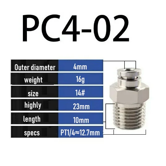 304 из нержавеющей стали трахеи быстрый разъем высокого давления газа прямая док пневматические компоненты PC4-M5 PC4-01 PC6-02 - Цвет: PC4-02